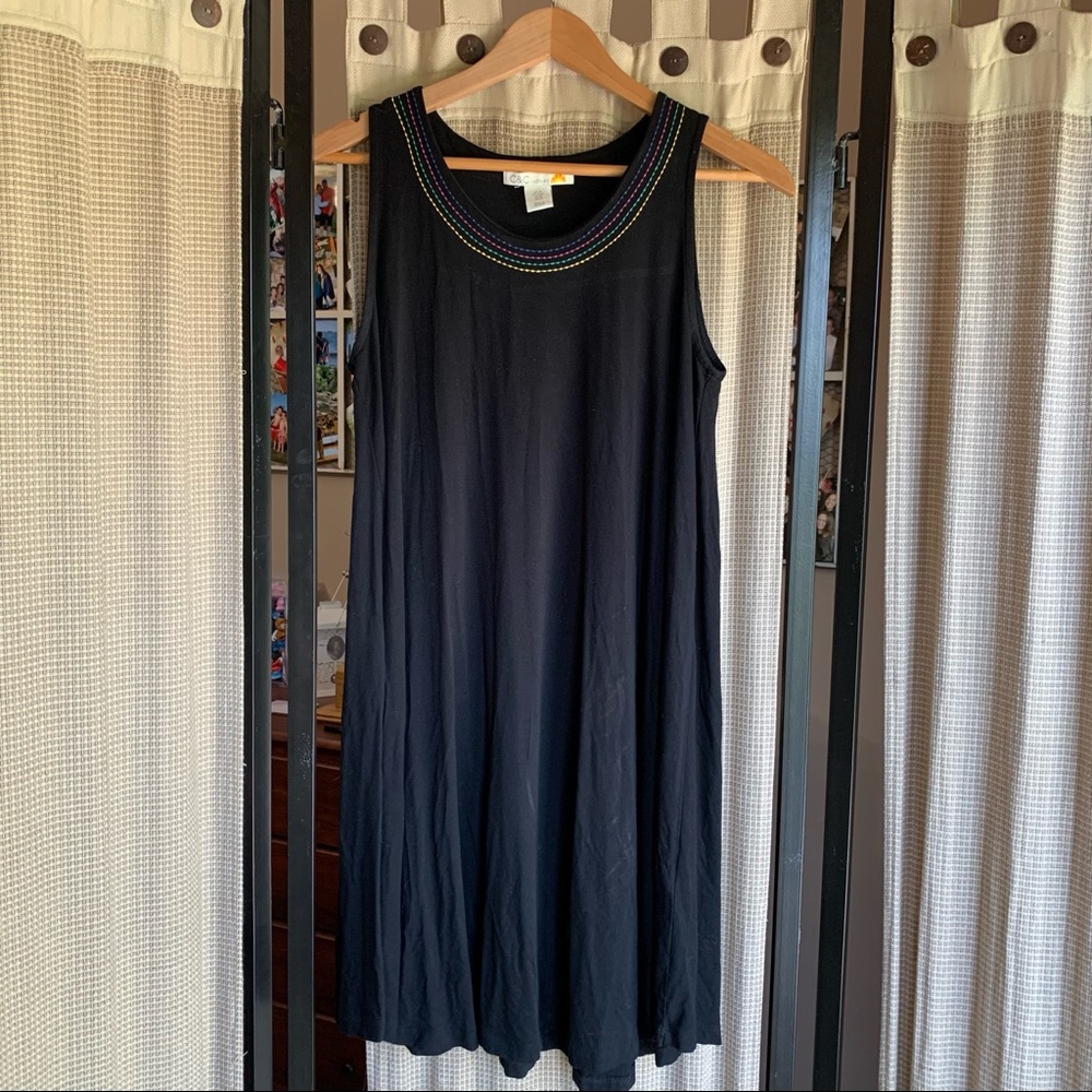 C & C Black Swing Dress with colorful neck detailing. Size Medium